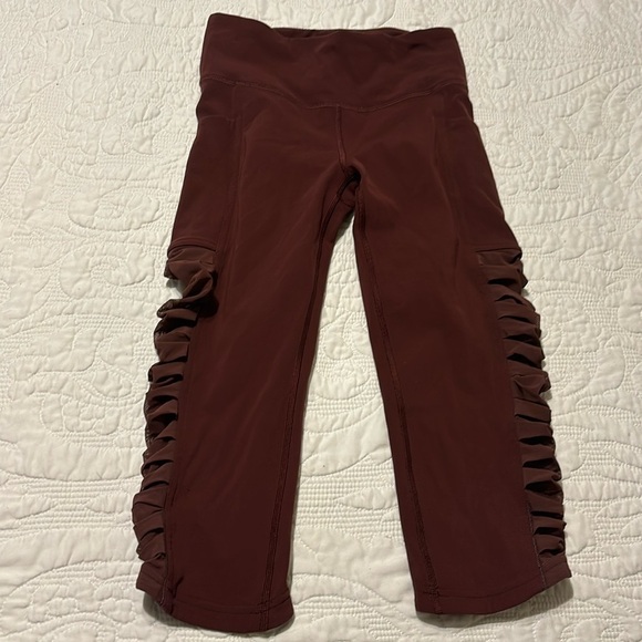 lululemon athletica Pants - Lululemon cropped sheer rouched leggings brown size 2